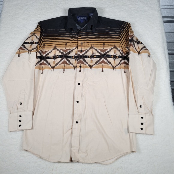 Panhandle Slim Other - VTG Panhandle Men Western Shirt Southwestern Aztec Print Cotton Tan PHMS0SR14G M